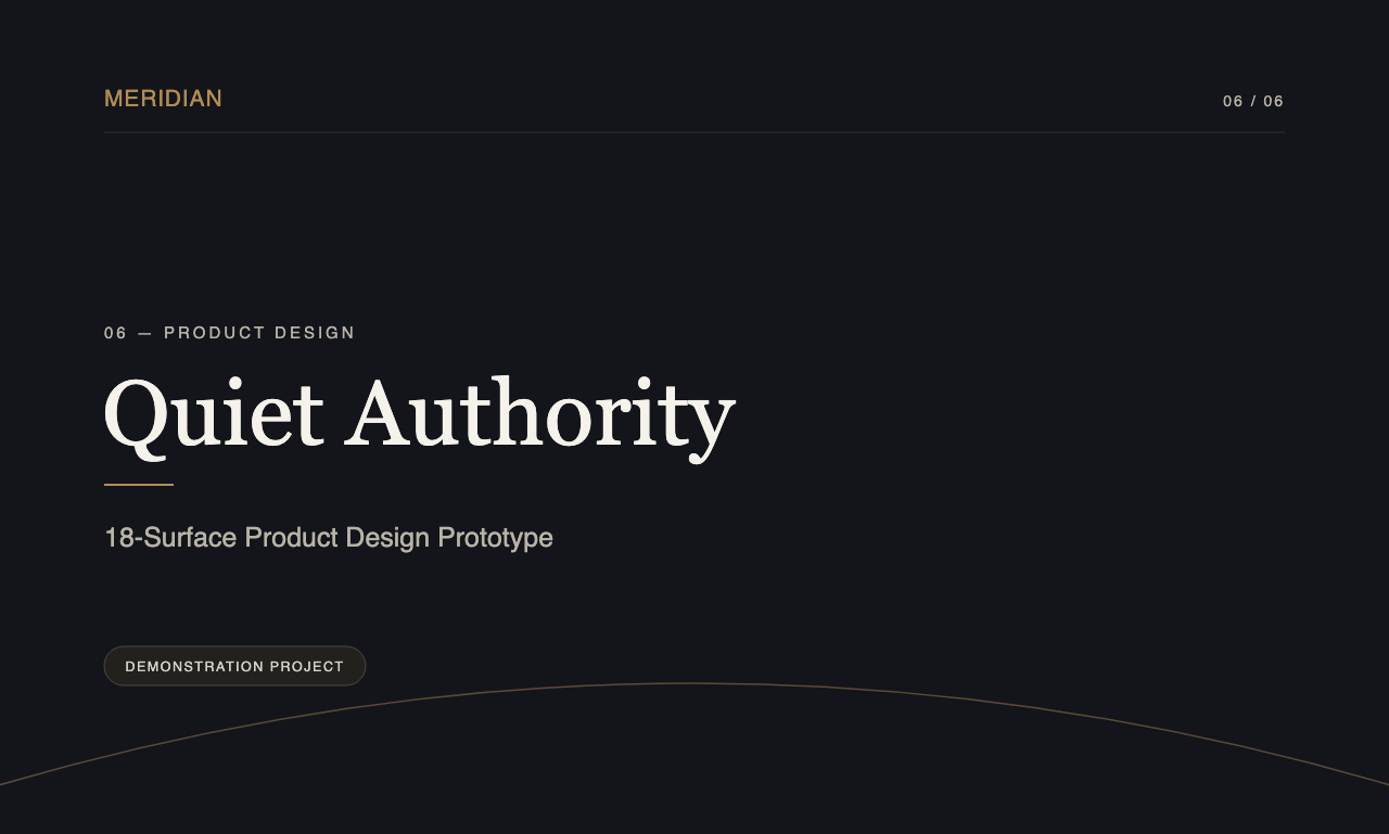 Quiet Authority — AI-governed trading console command center, simulated data