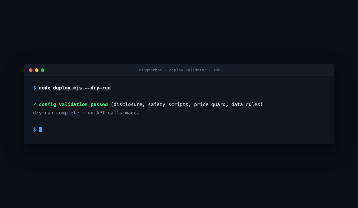 Terminal output of the deploy validator dry-run with the safety gate passing